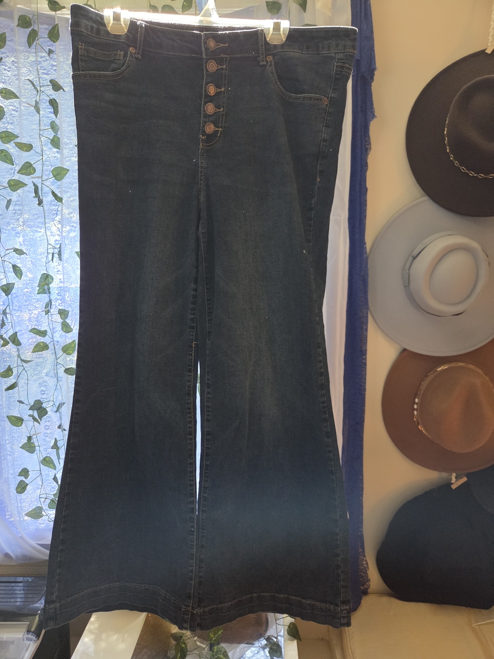 Maurices Dark Blue High-Rise Wide Leg Button-Fly Jeans